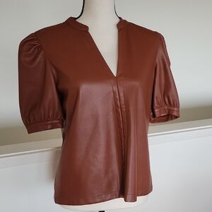 Steve Madden Brown Faux Leather Blouse